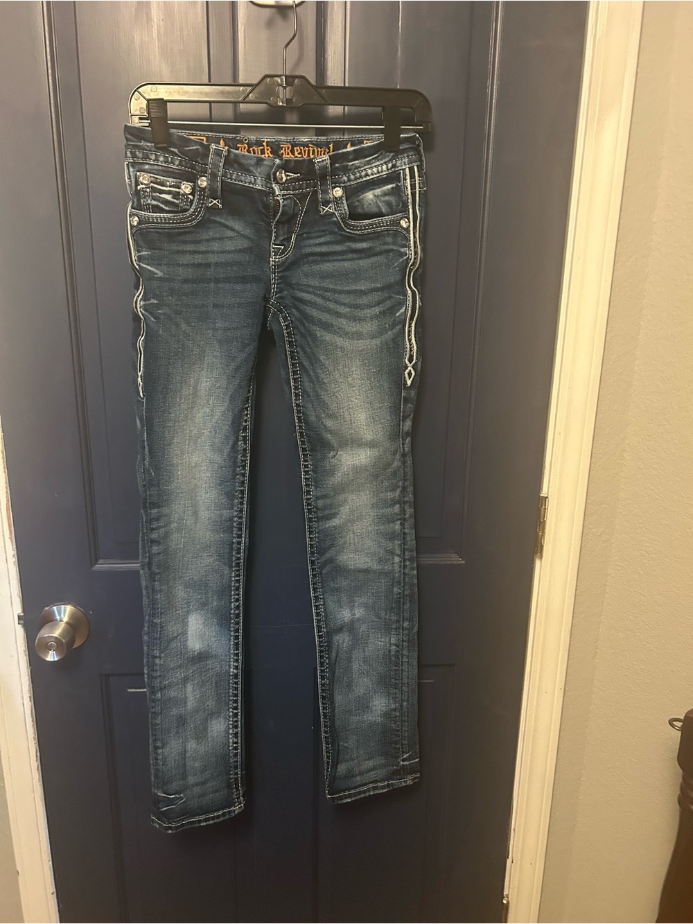 Rock Revival Women's Medium Dark Wash Skinny Jeans with Contrast Stitching